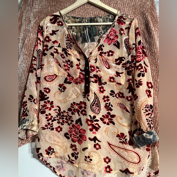 Aratta Red and Cream Floral Blouse - Size S - Romantic - Boho - Picture 1 of 8